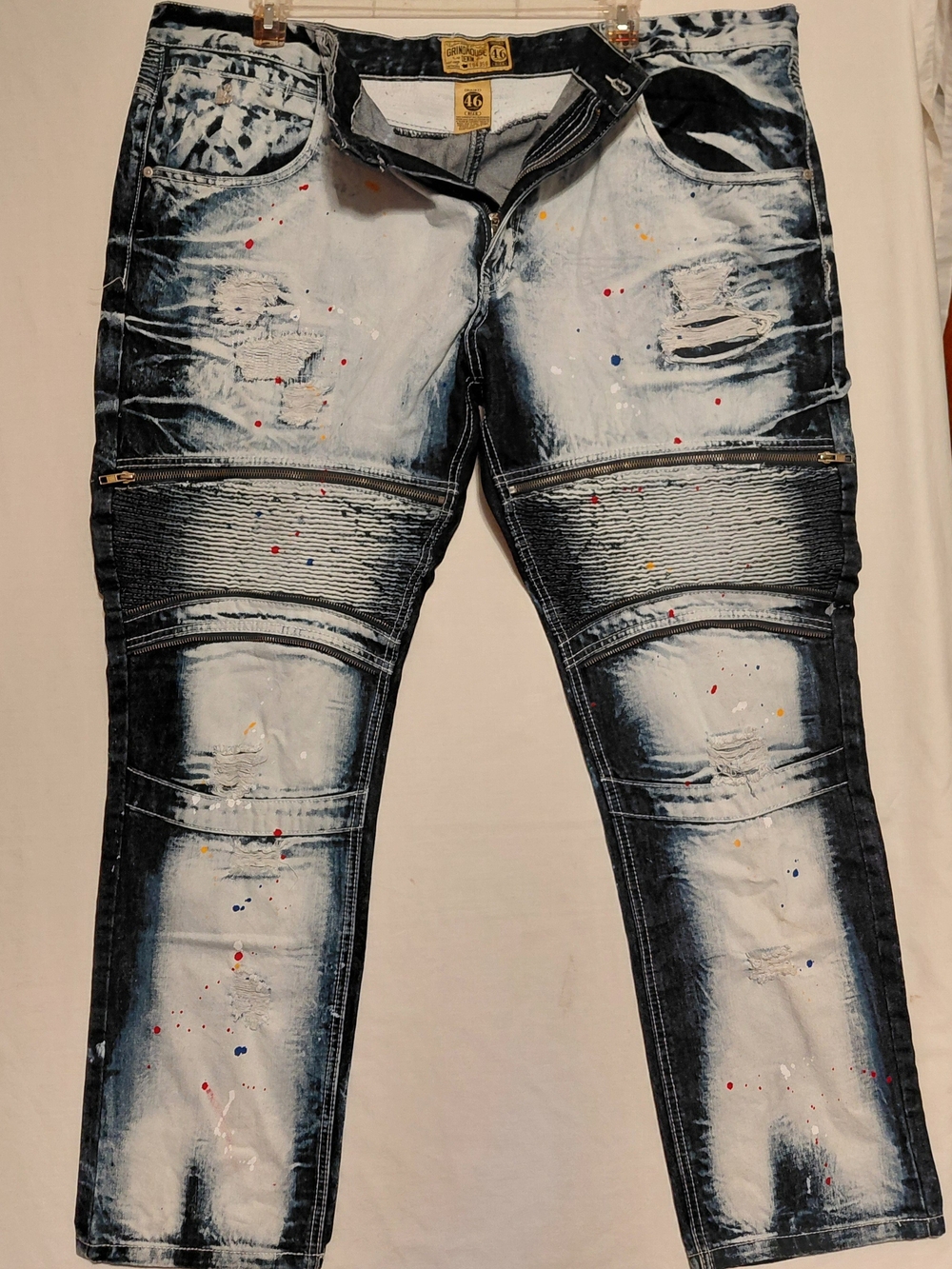 Grindhouse Denim Jeans Distressed Acid Wash Paint Splattered Rock  Hip Hop Y2K
